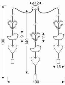 Lustră cu cablu pentru copii TRIO 3xE27/20W/230V roz/alb