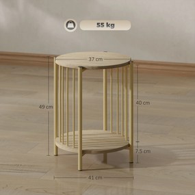 HOMCOM Masa laterală, masă de cafea cu 2 nivele cu raft de depozitare și cadru din oțel, Ø 41 x 49 cm efect lemn natural | Aosom Romania