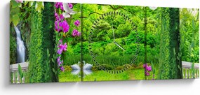Tablou - Grădina magică cu lebede (cu ceas) (90x30 cm)