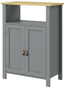 kleankin Mobilier de baie scund multi-rangements mare nișă placard dublu uși gri și natural | Aosom Romania