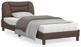 3213908 vidaXL Cadru de pat cu lumini LED, maro, 90x200 cm, piele ecologică