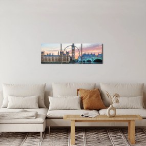 Tablou - Londra în culori pastelate (cu ceas) (90x30 cm)