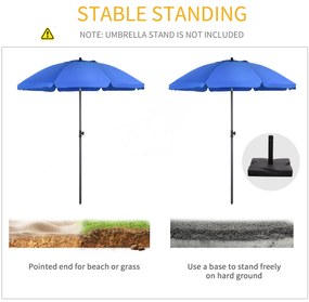 Outsunny Umbrelă de Soare pentru Plajă cu Tetieră care se Înclină la 45° și Design în 2 Secțiuni, Ø180x209 cm, Albastru | Aosom Romania