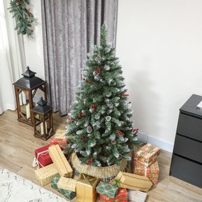 HOMCOM Brad de Crăciun Înnzăpezit Înalt de 150 cm cu 398 Ramuri, Brad Artificial de Interior cu Conuri și Boabe Roșii Decorative, Bază Metalică, Verde | Aosom Romania