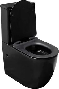 Set vas WC pe pardoseala Rune Ivaldi monobloc negru mat, Tornado rimless cu sistem vortex si cu capac slim softclose