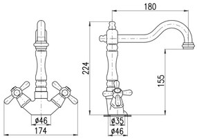 RAV Slezák MK121.0/8CMATSM - baterie pentru lavoar + set de scurgere MORAVA RETRO, negru/alamă