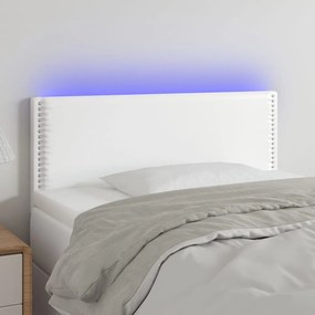 vidaXL Tăblie de pat cu LED, alb, 100x5x78/88 cm, piele ecologică