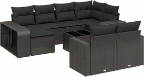 vidaXL Set canapele de grădină cu perne, 11 piese, negru, poliratan