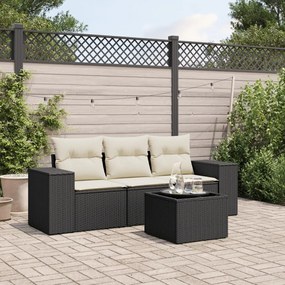 3222265 vidaXL Set mobilier de grădină cu perne, 4 piese, negru, poliratan