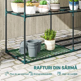 Outsunny Suport Vertical pentru Plante cu 3 Niveluri din Oțel și Plastic, Suport Ghivece pentru Interior și Exterior, Grădină, Balcon, 143x48x100 cm, Verde Închis | Aosom Romania
