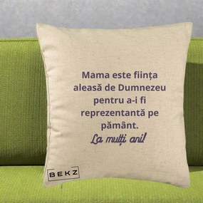 Cadou pentru Mama - Perna Personalizata Mama Este Fiinta Aleasa de Dumnezeu La Multi Ani, 40x40 cm, Bej, Husa Detasabila, Perna Inclusa, BEKZ®