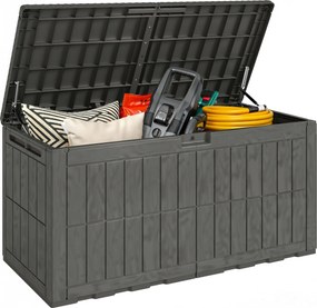 Outsunny Cufăr Exterior Capacitate 440 L din Rășină Rezistentă la Apă și Razele UV cu Capac Blocabil Bare cu Gaz Cafeniu | Aosom Romania
