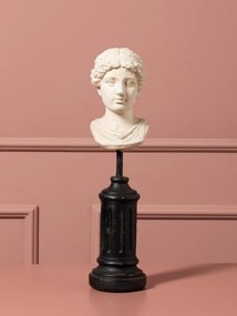 Sculptură decorativă bust antic de femeie din rășină, natur, pe piedestal din lemn, finisaj antichizat, 35,5 x 9 x 10,5 cm, „Lucretia”