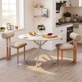 HOMCOM Masă rotundă de dining, stil industrial, cu picioare în cruce din oțel, Ø120x75 cm, albă | Aosom Romania