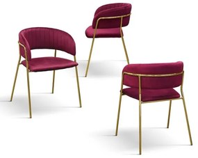 PAZZO DESIGN Set de 2 scaune Penelope Bordeaux din catifea cu picioare metalice | Aosom Romania