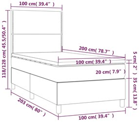 Pat box spring cu saltea, albastru, 100x200 cm, textil Albastru, 100 x 200 cm, Culoare unica si cuie de tapiterie