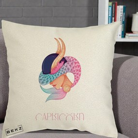 Perna Personalizata Zodiac Capricorn Cowgirl, 40x40 cm, Ecru, Husa Detasabila, Perna Inclusa, BEKZ®
