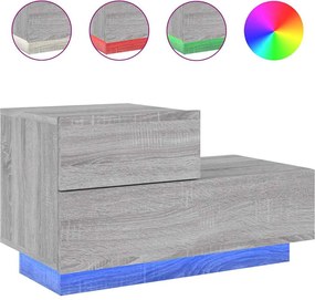 vidaXL Noptieră cu lumini LED, gri sonoma, 70x36x40,5 cm