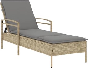 vidaXL Șezlong cu pernă, bej, 63x200x81 cm, poliratan