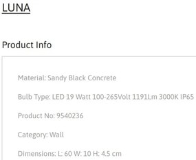 Aplica LED ambientala de exterior IP65 LUNA L-60cm