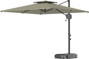 Outsunny Umbrelă cu braț pătrată 2,5 x 2,5 m, umbrelă de grădină exterioară cu manivelă, 2 baze incluse, 8 spițe, gri deschis | Aosom Romania