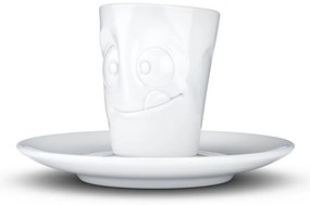 Ceașcă cu farfurie din porțelan pentru espresso, zâmbet 58products, 80 ml, alb