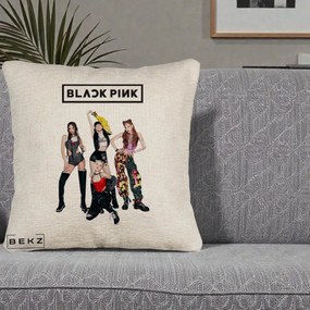 Perna Personalizata K-pop BLACKPINK Fotografie de Grup, 40x40 cm, Bej Canapea, Husa Detasabila, Perna Inclusa, BEKZ®