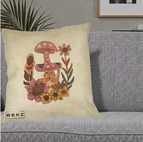 Perna Decorativa Ciuperca Pisica Boho, 40x40 cm, Crem, Husa Detasabila, Perna Inclusa, BEKZ®