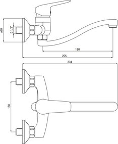 Boro robinet lavoar / cada montaj pe perete cu pipa lungime 16 cm BMO_N50M