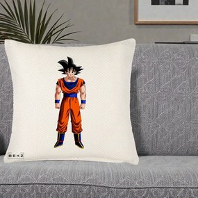 Perna Personalizata Dragon Ball Goku Complet in Gi Portocaliu, 40x40 cm, Crem Reliefat, Husa Detasabila, Perna Inclusa, BEKZ®
