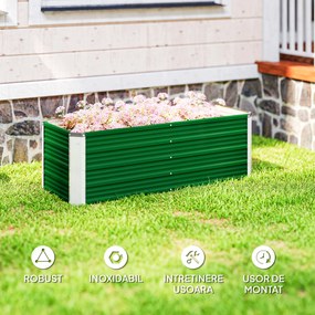 Outsunny Pat de Grădină Ridicat Fără Fund, din Oțel, cu 2 Zone de Cultivare, 125x47x40 cm, Verde | Aosom Romania