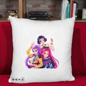 Perna Personalizata K-pop HUNTRX Trio Animat Fete Foto, 40x40 cm, Alb Pufos, Husa Detasabila, Perna Inclusa, BEKZ®