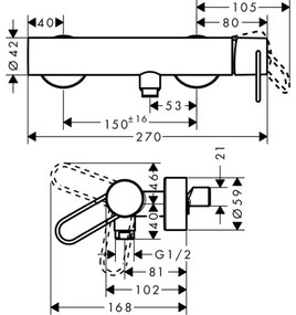 Baterie dus crom Hansgrohe Axor Uno