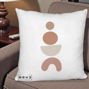 Perna Decorativa Geometric Boho Cercuri si Arc, 40x40 cm, Alb Pufos, Husa Detasabila, Perna Inclusa, BEKZ®