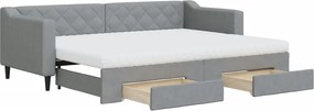 vidaXL Pat de zi cu extensie și sertare, gri deschis, 80x200 cm textil