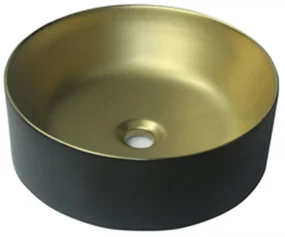 Lavoar pe blat Invena Kos rotund 42 cm negru - auriu mat