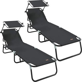 vidaXL Șezlong pliabil 2 pcs Negru 190 x 57 x 81 cm oxford