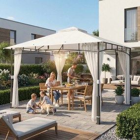 Outsunny Pavilion, 3x3,6 m rezistent la apă Stabil pavilion de grădină cu plasă anti-țânțari, acoperiș dublu, pentru grădină, terasă, Negru | Aosom Romania