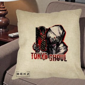 Perna Personalizata Tokyo Ghoul Ken Kaneki Anime, 40x40 cm, Crem, Husa Detasabila, Perna Inclusa, BEKZ®