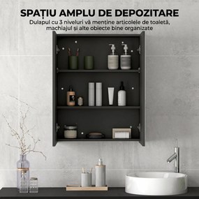HOMCOM Dulap Suspendat de Baie cu 2 Uși cu Oglindă și 2 Rafturi Interne 60x15x75cm, Negru | Aosom Romania