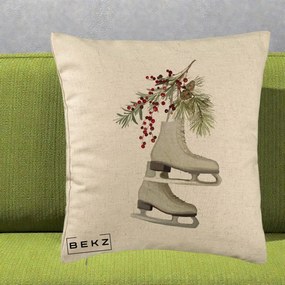 Perna Decorativa Patine cu Ramuri de Brad si Afine, 40x40 cm, Bej, Husa Detasabila, Perna Inclusa, BEKZ®