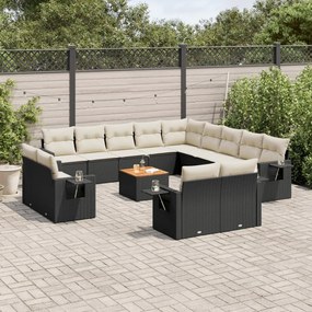 3224838 vidaXL Set mobilier de grădină cu perne, 14 piese, negru, poliratan