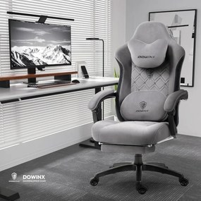 RESIGILAT- DOWINX Scaun gaming, ergonomic, Incalzire si Masaj cu Role in perna lombara, Șezut cu Arcuri Metalice și Spumă, rabatabil 90°-135°, Suport picioare, rezistent 150 kg, material textil, Gri