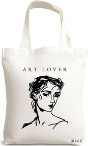Sacosa de Panza pentru Cumparaturi, Geanta Tote, model Art Lover, 38x34.5 cm, Alba, BEKZ®
