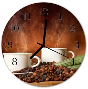 Ceas de perete din sticla rotund Cafea Cupe Bucătărie Brun