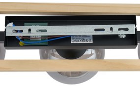 Plafonieră modernă neagră cu lemn și sticlă fumurie cu 3 lumini - Aleks