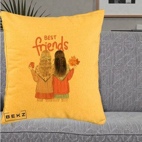 Cadou pentru Prieteni - Perna Personalizata Best Friends Toamna, 40x40 cm, Galben, Husa Detasabila, Perna Inclusa, BEKZ®