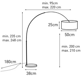 Lampă cu arc din oțel, abajur din stofă alb, 50 cm - XXL