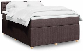 vidaXL Pat box spring cu saltea, maro închis, 140x200 cm, textil