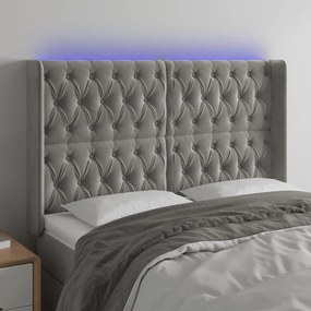 vidaXL Tăblie de pat cu LED, gri deschis, 163x16x118/128 cm, catifea